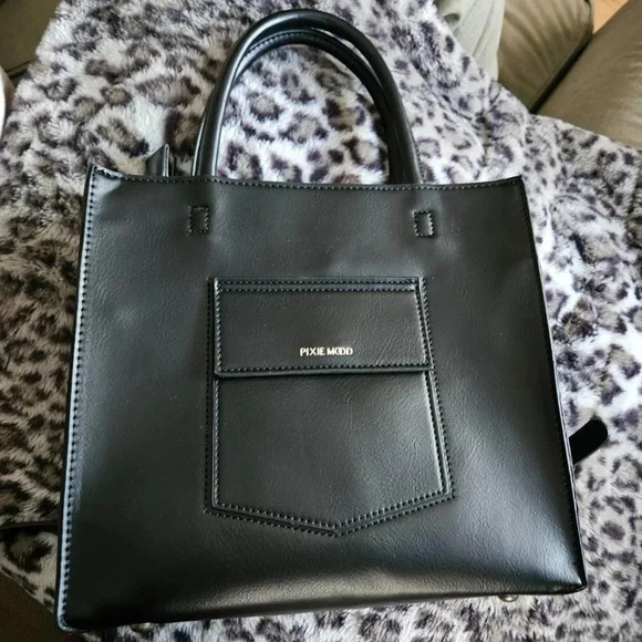 Pixie Mood | Caitlin Mini Tote Black Vegan Leather - Crossbody Shoulder Strap - Picture 5 of 11